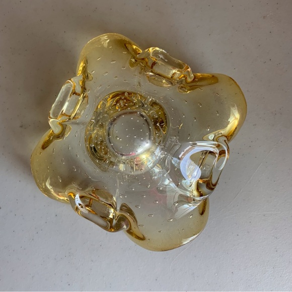 Vintage Murano Glass Yellow/Gold Folded Bowl Controlled Bubbles - Picture 3 of 4